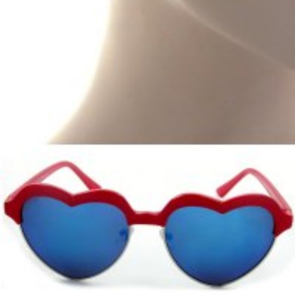 Kiss Accessories - HALFF RAME HEART MIRROR LENS SUNGLASSES RED NEW Kiss Accessories - HALFF RAME HEART MIRROR LENS SUNGLASSES RED NEW